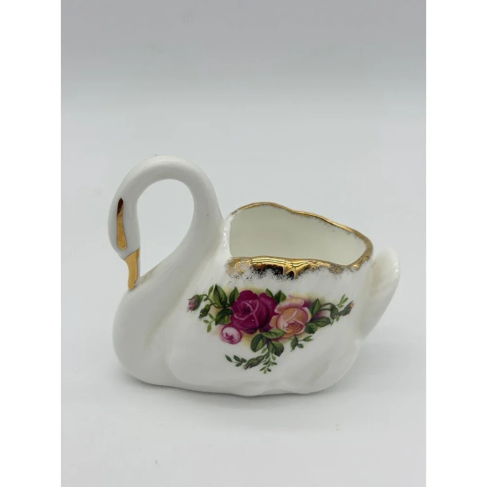 Royal Albert Old Country Roses Porcelain English Swan Trinket Dish Figurine 2.5